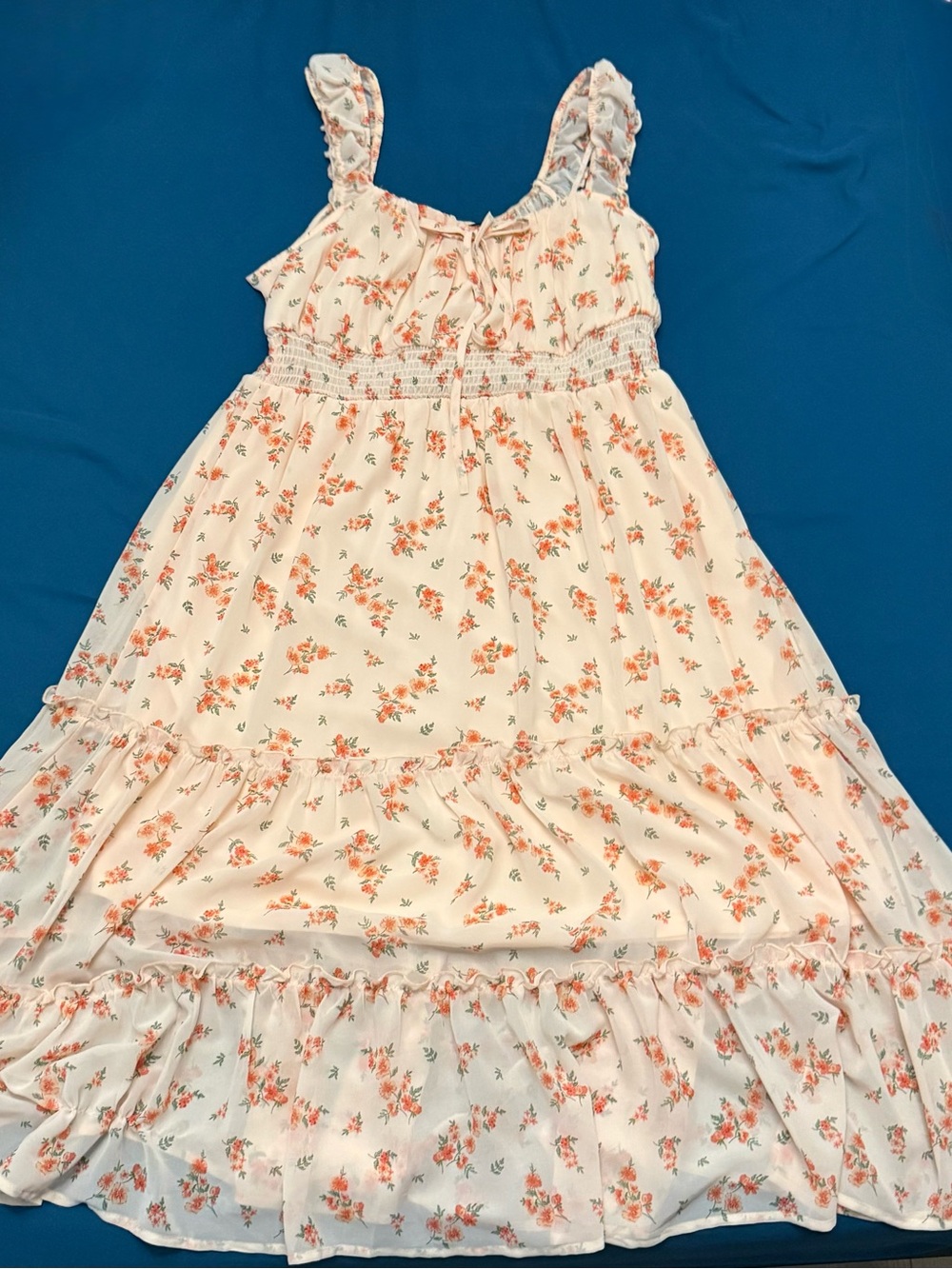 Floral White Tiered Sundress with Orange Blossom Print
